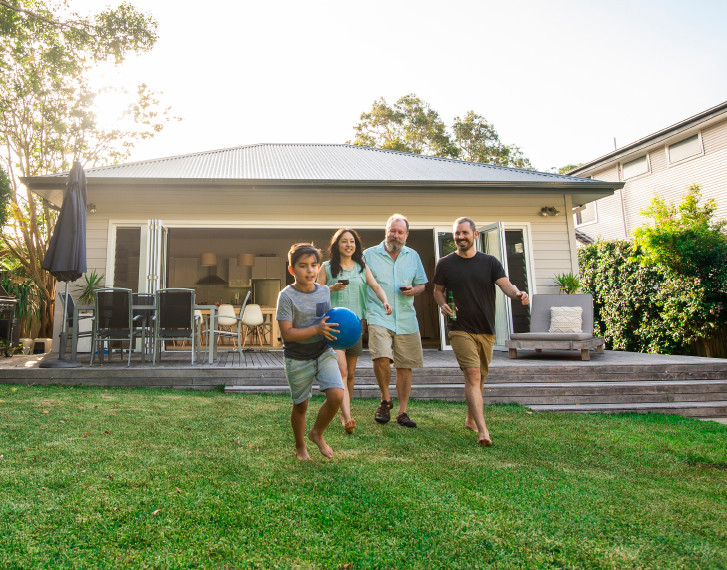 Family enjoying time in backyard
